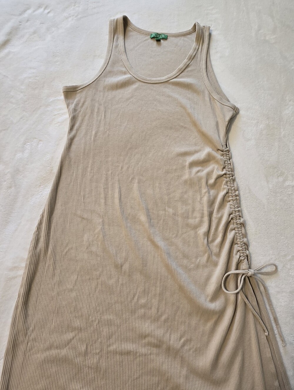 J. Crew Beige Ribbed Maxi Dress with Side Tie, Coastal Vacation Resortwear